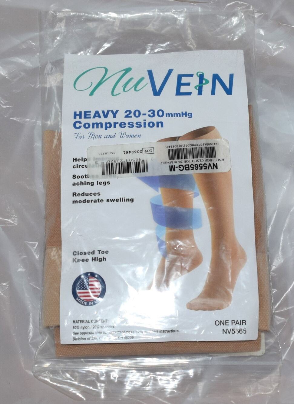 NuVein Medical Compression Stockings Heavy 20-30 Mmhg Support Knee Length Sz M